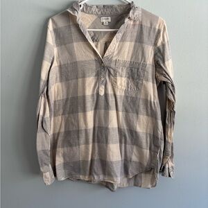 J. Crew Neutral Plaid Henley Shirt - Beige & Light Gray